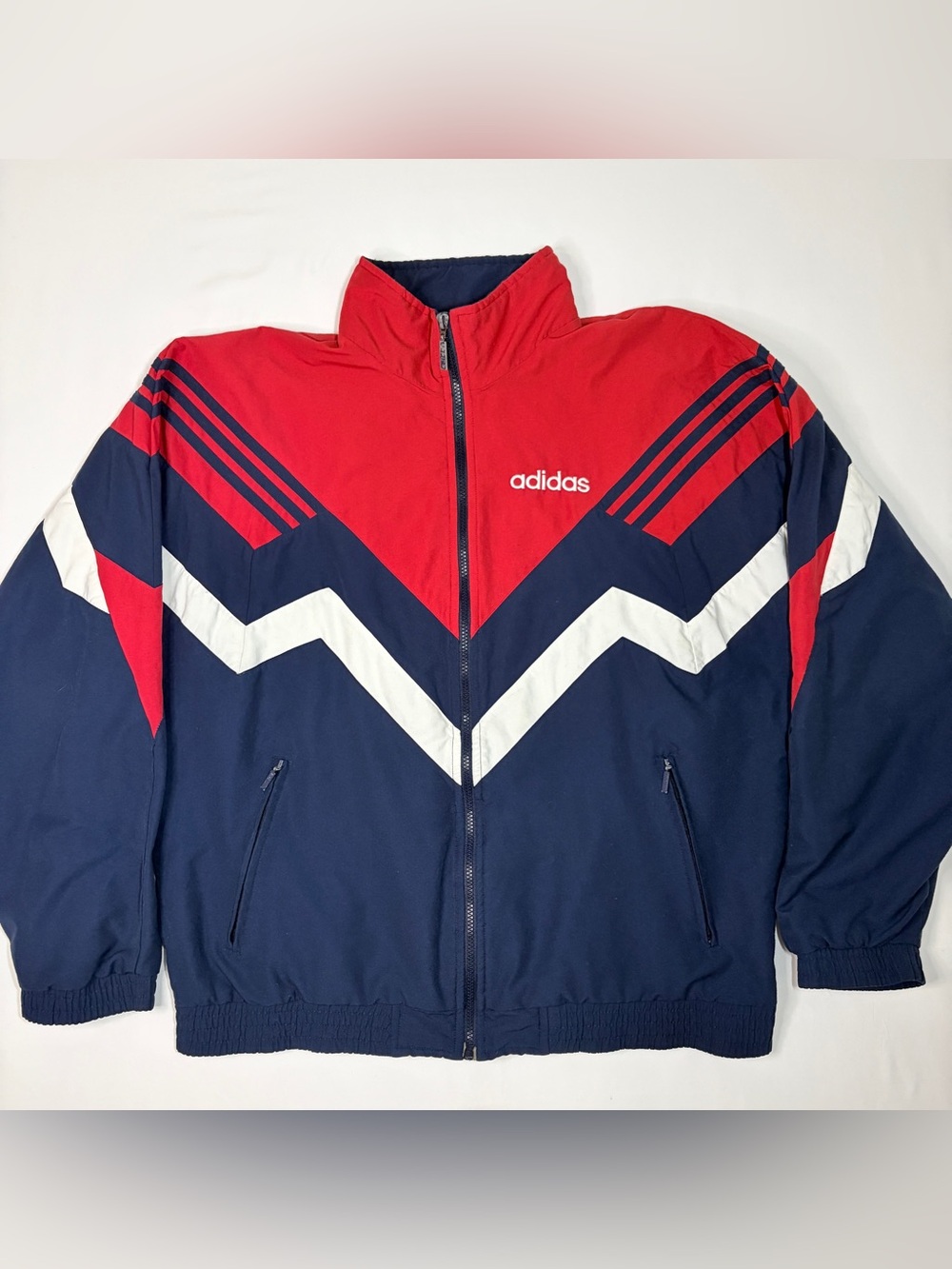 Vintage adidas Red, Navy & White Chevron Zip-Up Windbreaker
